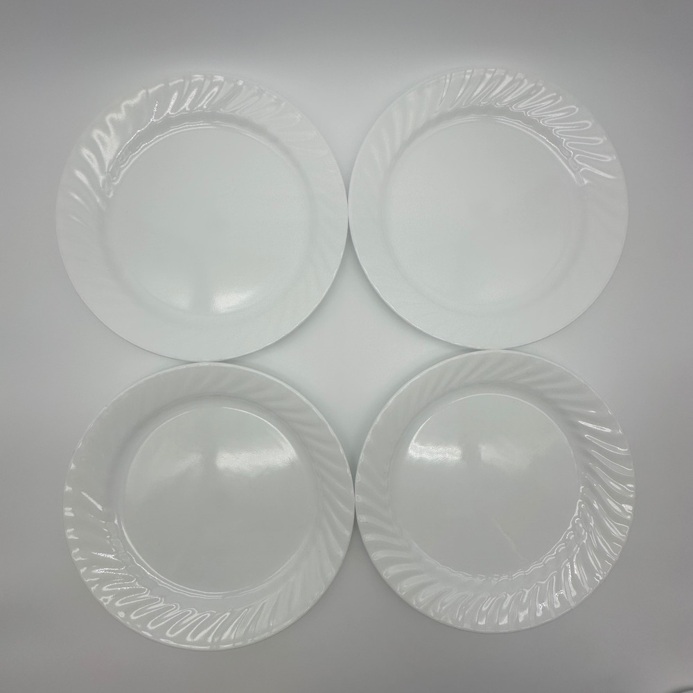 Corelle Enhancements Swirl White Dinner Plates Set of 4 Vitrelle Glass 10.25in
